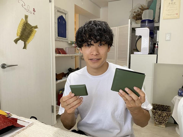 佐川様<br/>牛革（モスグリーン）<br/>長財布＆小銭入れ