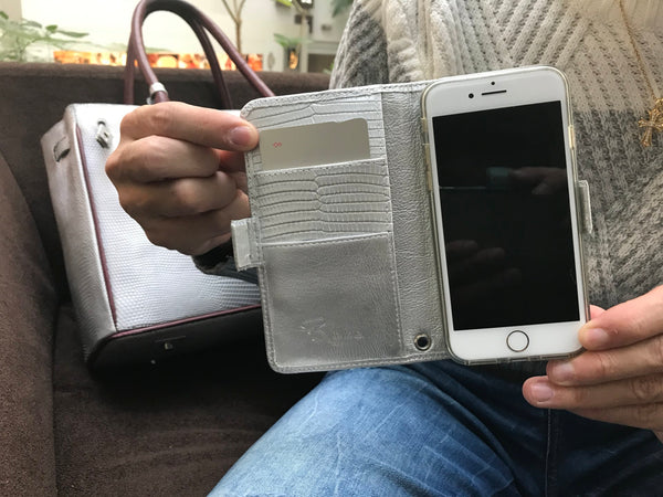 中山 様　リザード革　iphone case 　スパークリングシルバー