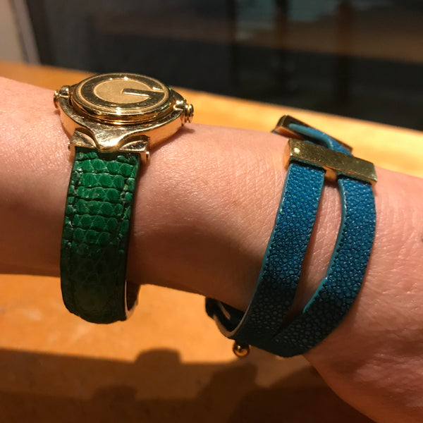 松任谷 様  スティングレィ革　ﾌﾞﾚｽﾚｯﾄ（turquoise）　時計バンド張替 リザード革（ｸﾞﾗｽﾗｲﾄｸﾞﾘｰﾝ）