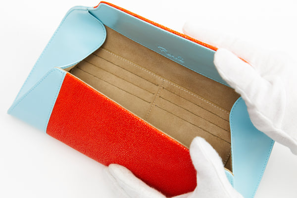 Allamanda [Ray leather x Cowhide] Tangerine & Baby Blue