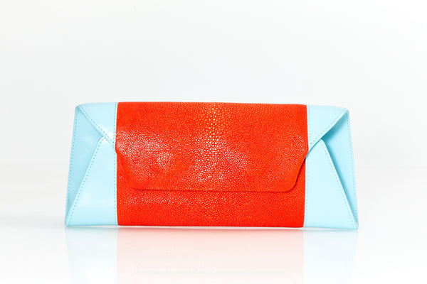 Allamanda [Ray leather x Cowhide] Tangerine & Baby Blue