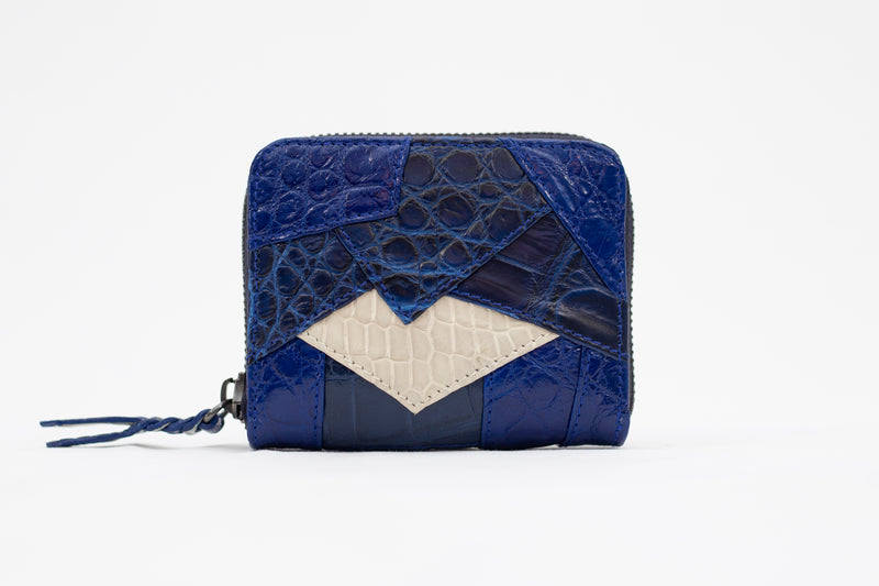 Palm [crocodyl leather] blue beige combination patchwork style