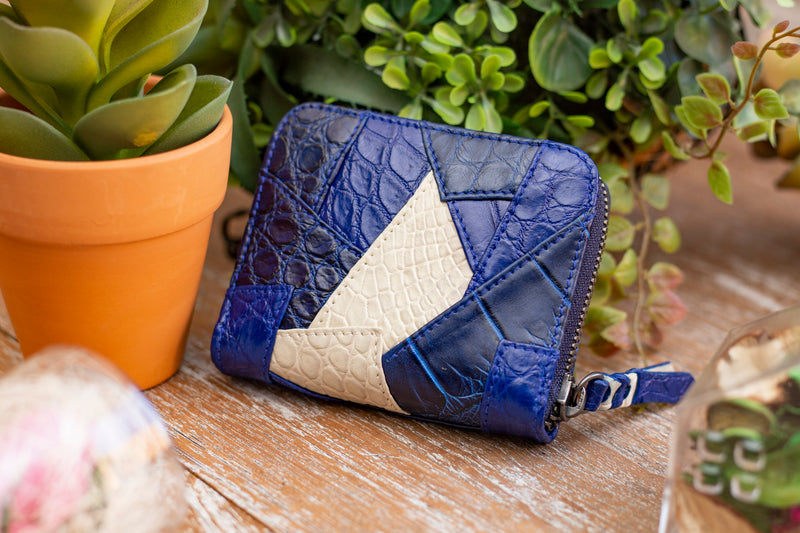 Palm [crocodyl leather] blue beige combination patchwork style