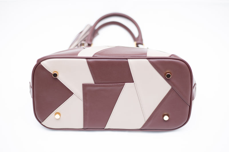 Remawa [Cowhide] Cream Beige & Chocolate Brown Patchwork Style