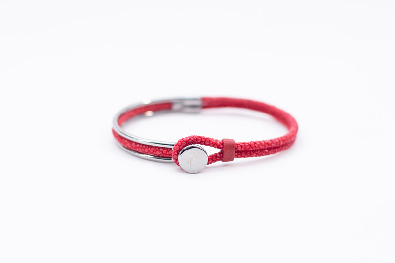 Bracelet [ray leather] Rosso & Black Nickel (center circle closure)