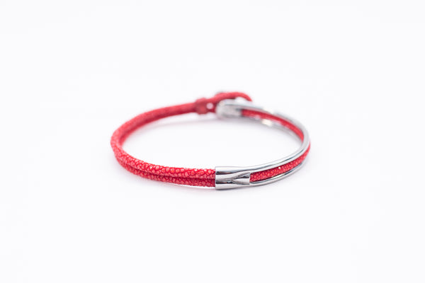Bracelet [ray leather] Rosso & Black Nickel (center circle closure)