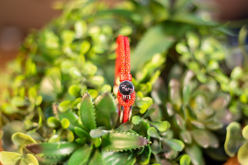 Bracelet [ray leather] Rosso & Black Nickel (center circle closure)