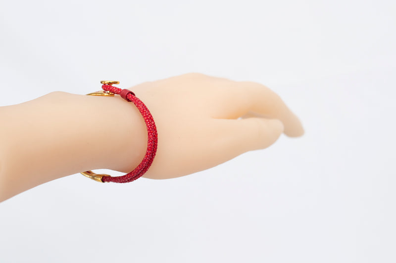 Bracelet [ray leather] Rosso & yellow gold (center circle closure)
