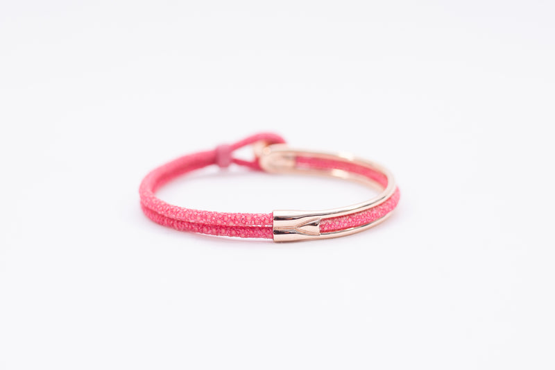 Bracelet [Ray leather] Rose pink (center circle closure)