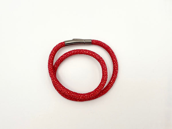 ブレスレット・ネックレス【エイ革】<br>レッド5mm